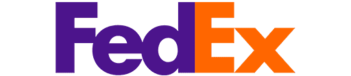 fedex The fedex logo with a white "ex" on a purple background and a purple "fed" on an orange background.