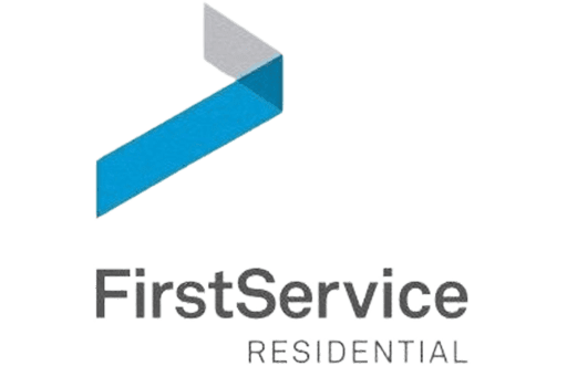 first-service Logo of firstservice residential featuring a stylized blue arrow above the company name with a gray vertical line pattern in the background.