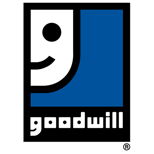 goodwill Logo of goodwill industries, featuring a stylized lowercase 'g' that resembles a smiling face, next to a blue square.