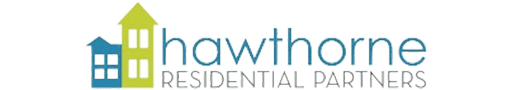 hawthorne Logo of howthorne residential partners featuring a stylized house and text in blue and green.