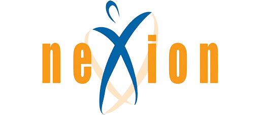 nexion Logo of nexion featuring stylized blue and orange text with an abstract blue figure resembling a dancing person incorporated into the letter 'x'.