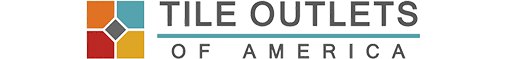 tile-outlet Logo of the outlets of america, featuring stylized text with a red, white, and beige color palette and abstract geometric shapes on the left.